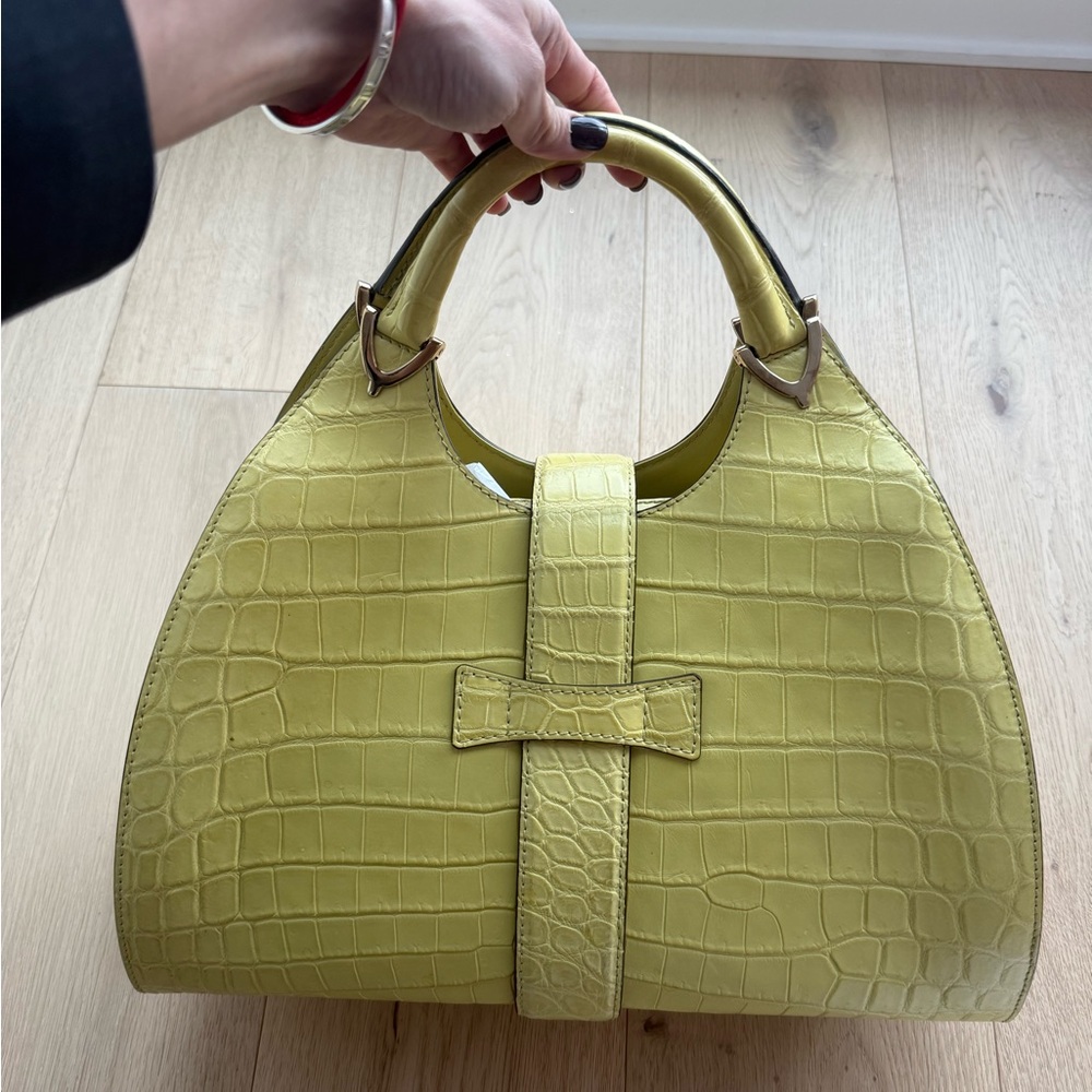 Yellow EXOTIC Croc GUCCI bag  Top-Handle Tote - Women Bags - Picture 5 of 7
